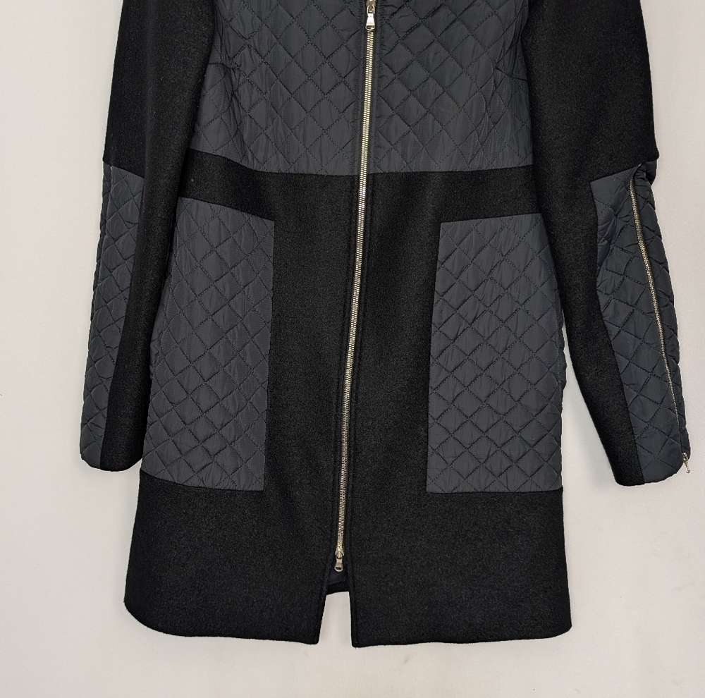 SUNO sz. 4 100% Wool 100% Silk Lined Coat Black Quilted Mixed Media Zip Front - Picture 5 of 13